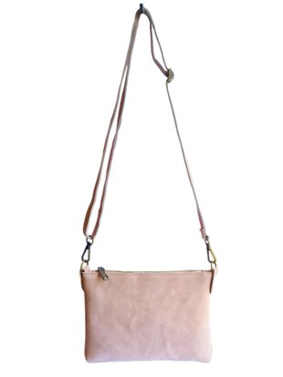 Giuliano-Tas-Schouder-crossbody-Clutch-Suède-Echt leer-22cmx16cmx4cm-Licht roze
