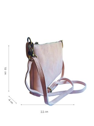 Giuliano-Tas-Schouder-crossbody-Clutch-Suède-Echt leer-22cmx16cmx4cm-Licht roze