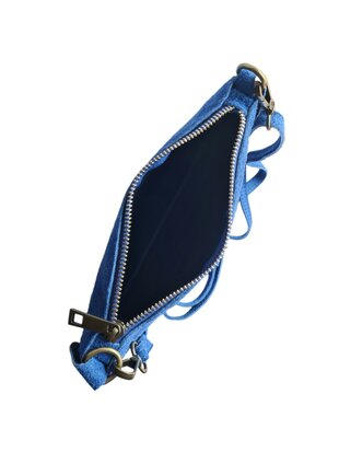 Giuliano-Tas-Schouder-crossbody-Clutch-Suède-Echt leer-22cmx16cmx4cm-Blauw