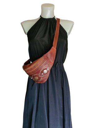 Festival-Heup tasje-Crossbody tasje- Cross over-echt leer-Munt-Bohemian style-Boho style-22cmx16cmx7cm-1