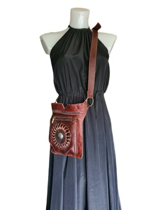 Festival-Heup tasje-Crossbody tasje- Cross over-echt leer-Sun-Bohemian style-Boho style-24cmx17,5cmx5cm-2