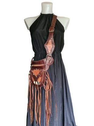 Festival-Heup tasje-Crossbody tasje- Cross over-echt leer-Fringe-Bohemian style-Boho style-22,5cmx15cmx5cm-2