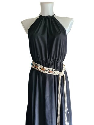Festival knoopriem-Macrame-Steem-Kralen-Fringe-Bohemian style-Ibiza style-Boho style-Naturel-Lengte 185cm