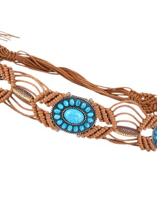 Festival knoopriem-Macrame-Steem-Kralen-Fringe-Bohemian style-Ibiza style-Boho style-Camel-Lengte 185cm