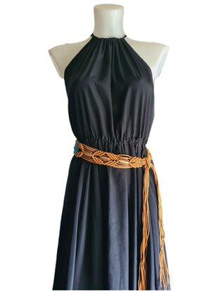 Festival knoopriem-Macrame-Steem-Kralen-Fringe-Bohemian style-Ibiza style-Boho style-Camel-Lengte 185cm