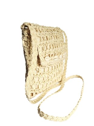 Tasje-Raffia-Gehaakt-Schelpjes-Naturel-Bohemian style-Ibiza style-Boho style-Riet-Zeegras-24cmx21cmx1cm