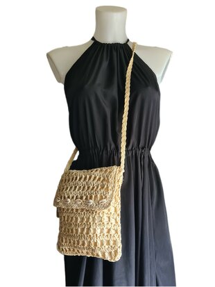 Tasje-Raffia-Gehaakt-Schelpjes-Naturel-Bohemian style-Ibiza style-Boho style-Riet-Zeegras-24cmx21cmx1cm