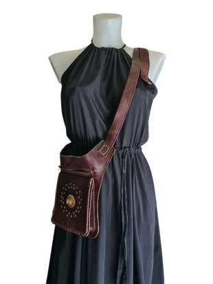 Festival-tasje-Crossbody tasje-Echt leer-Steen-Bohemian style-Boho style-Gypsy style-kleur 2-18cmx23cmx5cm