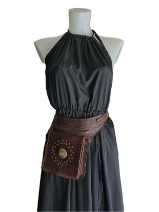 Festival-tasje-Crossbody tasje-Echt leer-Steen-Bohemian style-Boho style-Gypsy style-kleur 2-18cmx23cmx5cm