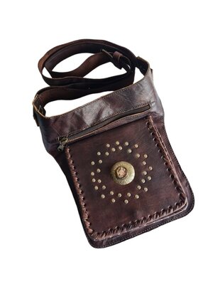 Festival-tasje-Crossbody tasje-Echt leer-Steen-Bohemian style-Boho style-Gypsy style-kleur 2-18cmx23cmx5cm