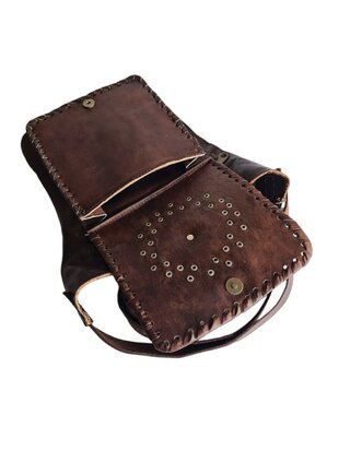 Festival-tasje-Crossbody tasje-Echt leer-Steen-Bohemian style-Boho style-Gypsy style-kleur 2-18cmx23cmx5cm
