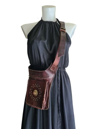 Festival-tasje-Crossbody tasje-Echt leer-Steen-Bohemian style-Boho style-Gypsy style-kleur 1-18cmx23cmx5cm