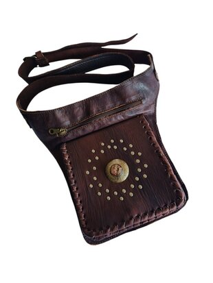 Festival-tasje-Crossbody tasje-Echt leer-Steen-Bohemian style-Boho style-Gypsy style-kleur 1-18cmx23cmx5cm