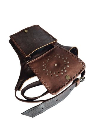 Festival-tasje-Crossbody tasje-Echt leer-Steen-Bohemian style-Boho style-Gypsy style-kleur 1-18cmx23cmx5cm