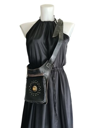 Festival-tasje-Crossbody tasje-Echt leer-Steen-Bohemian style-Boho style-Gypsy style-kleur 3-18cmx23cmx5cm