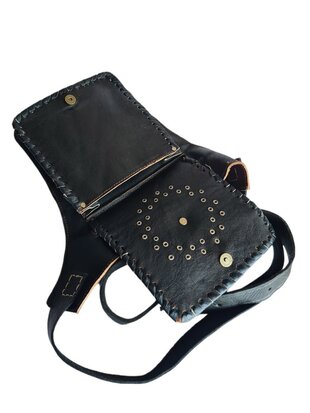 Festival-tasje-Crossbody tasje-Echt leer-Steen-Bohemian style-Boho style-Gypsy style-kleur 3-18cmx23cmx5cm