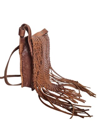 Festival-tasje-Crossbody tasje-Echt leer-Fringe-Bohemian style-Boho style-Gypsy style-Dark Camel-18cmx21cmx5cm