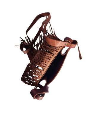 Festival-tasje-Crossbody tasje-Echt leer-Fringe-Bohemian style-Boho style-Gypsy style-Dark Camel-18cmx21cmx5cm