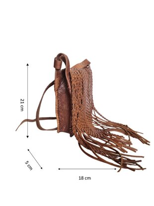 Festival-tasje-Crossbody tasje-Echt leer-Fringe-Bohemian style-Boho style-Gypsy style-Dark Camel-18cmx21cmx5cm