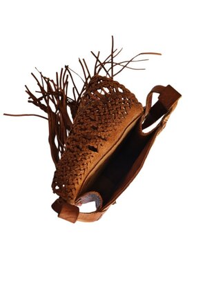 Festival-tasje-Crossbody tasje-Echt leer-Fringe-Bohemian style-Boho style-Gypsy style-Dark Cognac-18cmx21cmx5cm