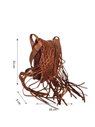 Festival-tasje-Crossbody tasje-Echt leer-Fringe-Bohemian style-Boho style-Gypsy style-Dark Cognac-18cmx21cmx5cm