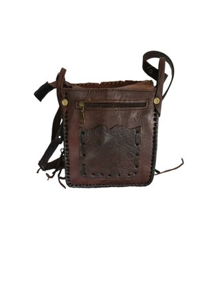Festival-tasje-Crossbody tasje-Echt leer-Fringe-Bohemian style-Boho style-Gypsy style-Dark Brown-18cmx21cmx5cm