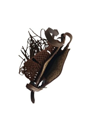 Festival-tasje-Crossbody tasje-Echt leer-Fringe-Bohemian style-Boho style-Gypsy style-Dark Brown-18cmx21cmx5cm