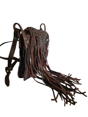 Festival-tasje-Crossbody tasje-Echt leer-Fringe-Bohemian style-Boho style-Gypsy style-Dark Brown-18cmx21cmx5cm