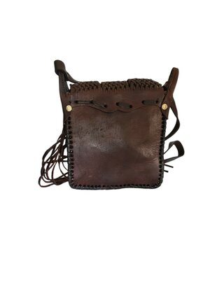 Festival-tasje-Crossbody tasje-Echt leer-Fringe-Bohemian style-Boho style-Gypsy style-Dark Brown-18cmx21cmx5cm