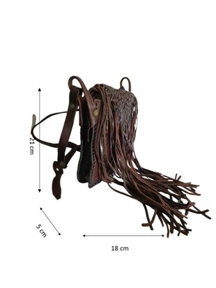Festival-tasje-Crossbody tasje-Echt leer-Fringe-Bohemian style-Boho style-Gypsy style-Dark Brown-18cmx21cmx5cm
