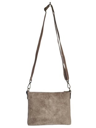 Giuliano-Tas-Schouder-crossbody-Clutch-Suède-Echt leer-22cmx16cmx4cm-Taupe
