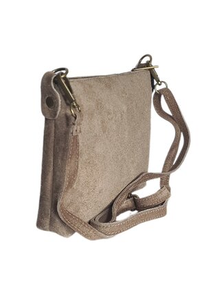 Giuliano-Tas-Schouder-crossbody-Clutch-Suède-Echt leer-22cmx16cmx4cm-Taupe