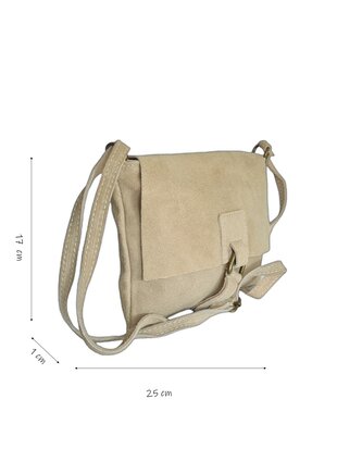 Made in Italy-Crossbody-Schouder tas-Suède-Leer-klep-Beige-25cmx17cmx1cm