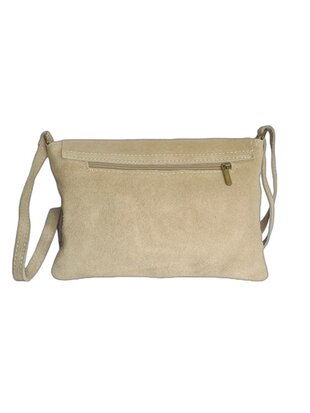 Made in Italy-Crossbody-Schouder tas-Suède-Leer-klep-Beige-25cmx17cmx1cm
