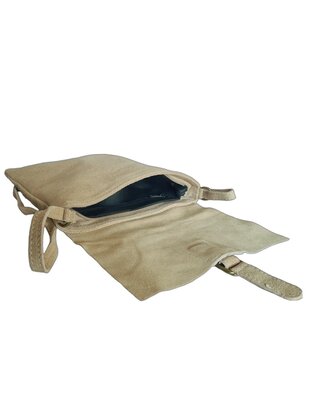 Made in Italy-Crossbody-Schouder tas-Suède-Leer-klep-Beige-25cmx17cmx1cm