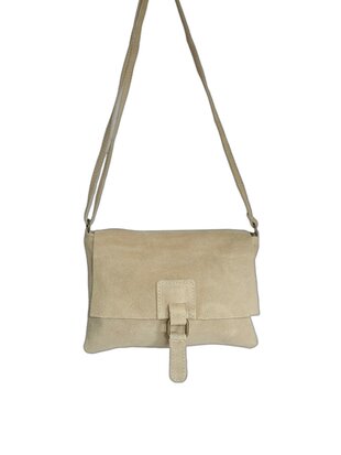 Made in Italy-Crossbody-Schouder tas-Suède-Leer-klep-Beige-25cmx17cmx1cm