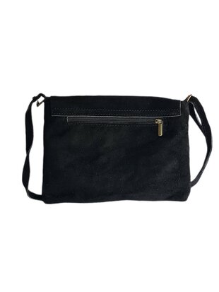 Made in Italy-Crossbody-Schouder tas-Suède-Leer-klep-Zwart-25cmx17cmx1cm