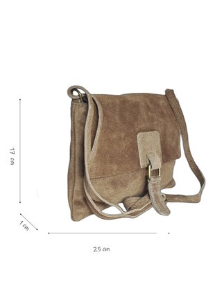 Made in Italy-Crossbody-Schouder tas-Suède-Leer-klep-Dark Taupe-25cmx17cmx1cm