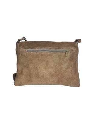 Made in Italy-Crossbody-Schouder tas-Suède-Leer-klep-Dark Taupe-25cmx17cmx1cm