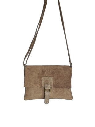 Made in Italy-Crossbody-Schouder tas-Suède-Leer-klep-Dark Taupe-25cmx17cmx1cm