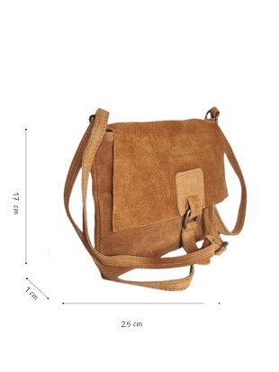 Made in Italy-Crossbody-Schouder tas-Suède-Leer-klep-Cognac-25cmx17cmx1cm