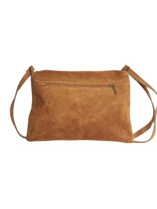 Made in Italy-Crossbody-Schouder tas-Suède-Leer-klep-Cognac-25cmx17cmx1cm