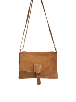 Made in Italy-Crossbody-Schouder tas-Suède-Leer-klep-Cognac-25cmx17cmx1cm