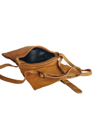 Made in Italy-Crossbody-Schouder tas-Suède-Leer-klep-Cognac-25cmx17cmx1cm