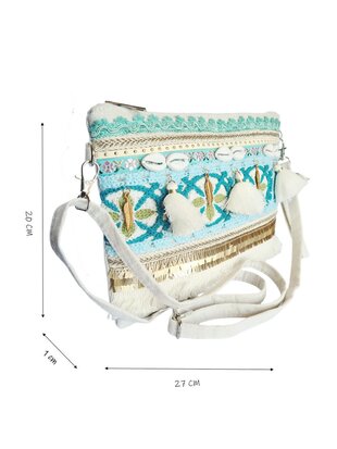 Crossbody tasje- Clutch-Schelp-Kwastjes -Ibizastyle-Bohmian style-Naturel-Little Sparkle-27cmx20cmx1cm-3