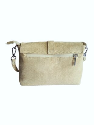 Made in Italy-Schouder tas-Crossbody- Tas-Suède-Leer-klep-Ring-Beige-22cmx15cmx4,5cm