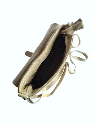 Made in Italy-Schouder tas-Crossbody- Tas-Suède-Leer-klep-Ring-Beige-22cmx15cmx4,5cm
