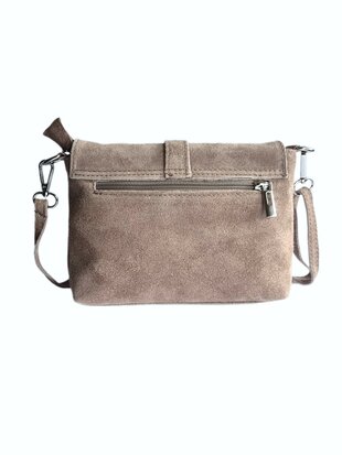 Made in Italy-Schouder tas-Crossbody- Tas-Suède-Leer-klep-Ring-Taupe-22cmx15cmx4,5cm