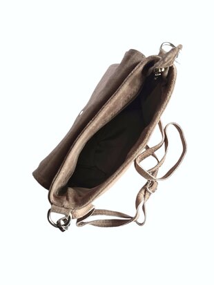 Made in Italy-Schouder tas-Crossbody- Tas-Suède-Leer-klep-Ring-Taupe-22cmx15cmx4,5cm