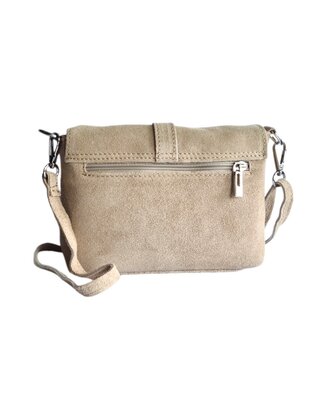Made in Italy-Schouder tas-Crossbody- Tas-Suède-Leer-klep-Ring-Licht Taupe-22cmx15cmx4,5cm